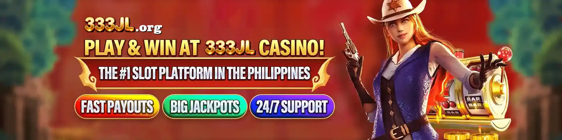 333JL online casino homepage banner featuring games and mobile app download
